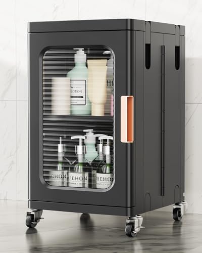 Image of BROVIEW 1-Tier Tall Narrow Storage Cabinet Organizer, Slim Bathroom Cabinets with Adjustable Shelves and Door, Plastic Kitchen Pantry Organizers and Storages for Small Space, Laundry, Black