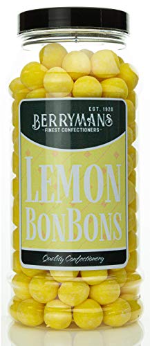 Original Lemon BonBons Retro Sweets Gift Jar By Berrymans Sweet Shop (Bon Bons) - Classic Sweets, Traditional Taste.