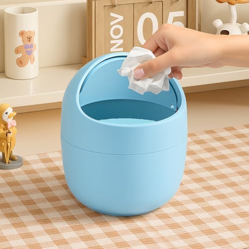 Image of Cortina Corton Design Plastic Small Tabletop Dustbin, Small Waste Bin for Study Table, Office Desk, Bathroom, Kitchen Sink & Washroom (Blue)