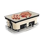 Healthy Choice BBQ Tabletop Grill - Hibachi Japanese Korean Style Traditional Clay Firebox Barbecue Grill for Outdoors - Protable, Dual Charcoal Chambers for Camping, Beach & Picnic - Rectangle