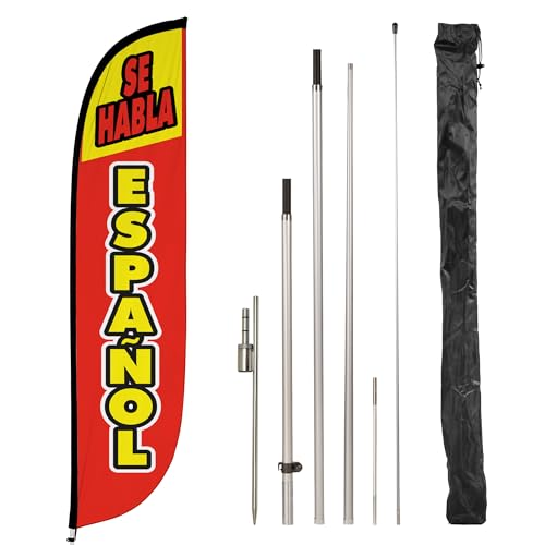 Image of LookOurWay 12ft Feather Flag Pole Kit, Se Habla Espanol