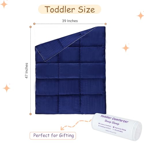 Image of ZPECC Toddler Down Alternative Comforter, 39x47 Hypoallergenic Baby Blanket Quilt, Soft Breathable Lightweight All Season Kids Duvet Insert for Crib Stroller Cot Daycare, Blue Stripe