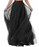 Damen Lange Tüll Rock 4 Layer Rock Tüll Maxiröcke Elegante Hochzeit Röcke Lang Festlich Rock Hochzeit Cocktail Langrock Prinzessinenkleid M(Schwarz