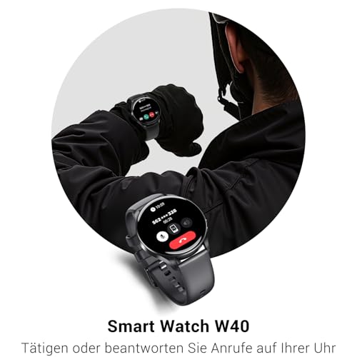 IOWODO Smartwatch Damen Herren 2026 (Rund 1.43" AMOLED) | Bluetooth Anrufe + 380mAh Akku (7 Tage) | 2 Armbänder | IP68 Wasserdicht | 100+ Sportmodi | 24/7 Puls+SpO2+Schlafanalyse | iOS/Android – Bild 5