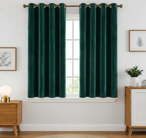 Image of Amazon Brand - Solimo Velvet Curtain Set of 2 (52x72 Inch) Plain Door & Window Curtains for Living Room & Bedroom |Eyelet Curtains for Home Decor in Dark Teal Color (4 feet x 6 feet)