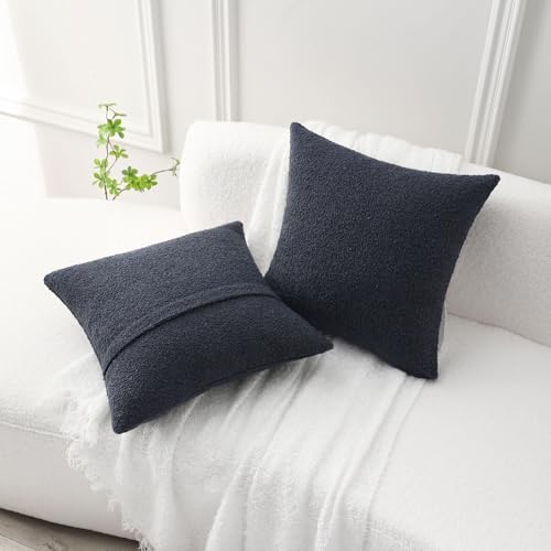 FUTEI Pack of 2 Boucle Textured Throw Pillow Covers 16x16 Inch, Navy Blue by FUTEI - Used condition - Image 5