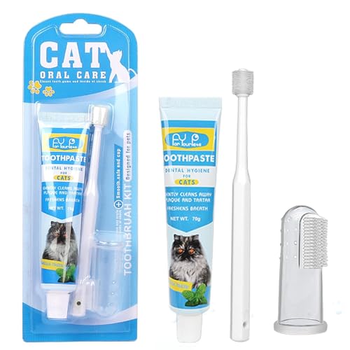 Zahnpasta Katze mit Katzen Zahnbürste und Fingerzahnbürste, für Hunde & Katzen, entfernt Belag und Zahnstein, frischer Atem und gut für die Zähne