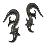 Pair of Hand Carved Organic Horn Bone Hanging Body Piercing Jewelry Floral Wings Leaf Flared Leaf (Flared Leaf 10mm (000g))
