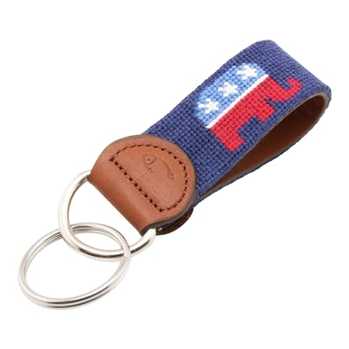 Image of Leather Hand-Stitched Needlepoint Key Fob or Key Chain