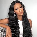Flvaco 30'' Synthetic Curly Wig for Women, Deep Wave Lace Front Wig and Long Black Wig for Women Daily Use with 4' Simulated Scalp (Black)
