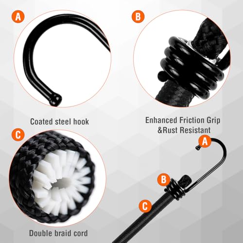 GINKGO 12er-Pack Expander mit Haken – Extra Starke Spanngummis, max. 35 kg Belastbarkeit, elastische Gepäckspanner in Langer & kurzer Ausführung für Camping, Outdoor, Gepäck, Zelte & Fahrräder