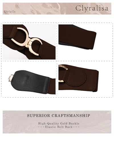 Women Stretchy Wide Belt Gold Buckle Elastic Vintage Waist Belts for Dresses Coats3