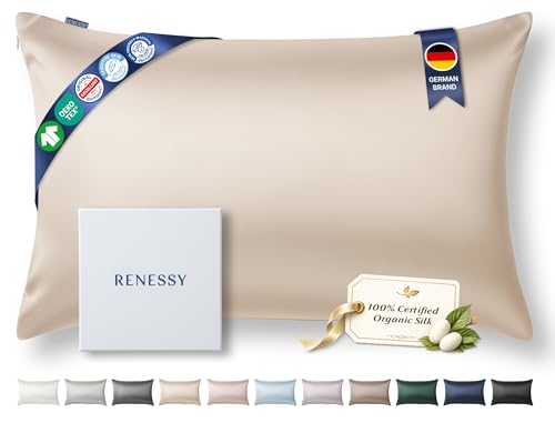 Premium Silk Pillowcase 100% Organic Mulberry Silk, 22 Momme, Grade 6A - Oeko-Tex Certified in Germany - Luxury for Hair & Skin, 1 Piece (King Size 20x36 Inches, Champagne)
