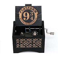 F CAJA DE MÚSICA CON MANIVELA NEGRA ANTIGUA DE MADERA