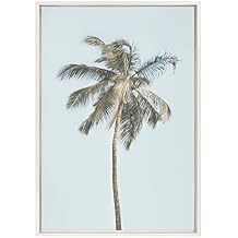 Kate and Laurel Sylvie One Coconut Palm Tree Framed Canvas Wall Art by The Creative Bunch Studio, 23x33 White, Coastal Art for Wall
