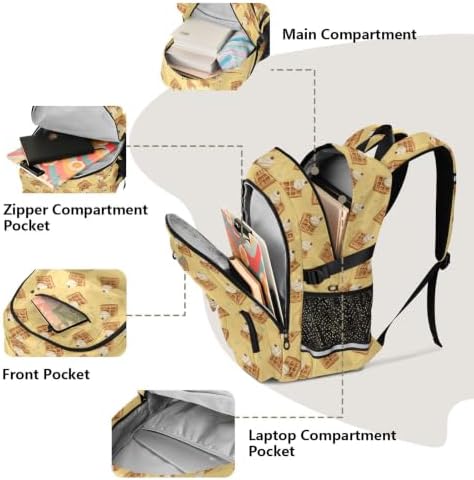 EFEWOI Waffle Cream Yellow Backpack College Laptop Backpack - 4
