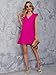 Floerns Women's Solid V Neck Ruffle Trim Cap Sleeve Summer Tunic Dress Hot Pink XS
