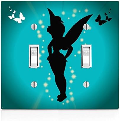 Decorative Cute Fairy Silhouette with Butterflies Design Print Image Plastic Double Light Switch Wall Plate Cover. Screws Included.