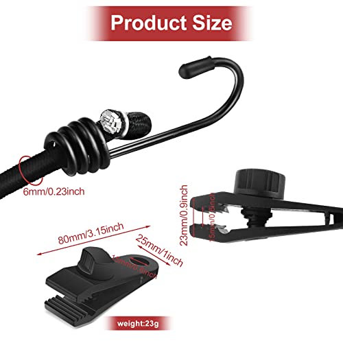 VASHLY 20 pcs Heavy Duty Bungee Cords with Hooks and Tarp Clamps Clip Heavy Duty Lock Grip, 8mm
