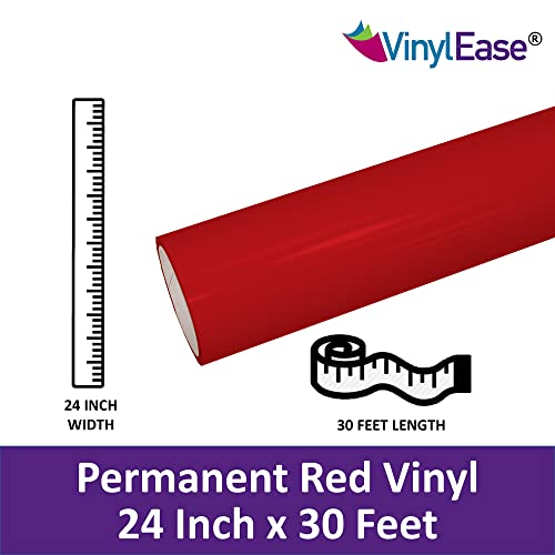 Vinyl Ease 24" X 30 Ft Roll Of Glossy Red Permanent Adhesive-Backed Vinyl For Craft Cutters, Punches And Vinyl Sign Cutters V0716 #TOP3