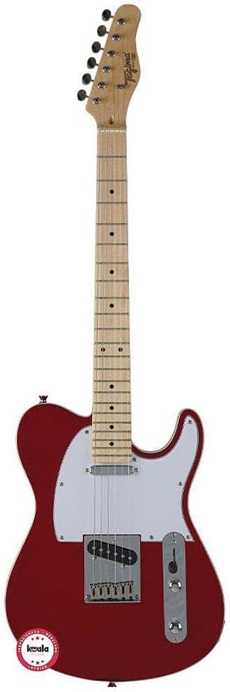 Guitarra elétrica Telecaster Classic Tagima T-550 em fundo branco, corpo vermelho com escudo branco, braço claro e ponte metálica, visão frontal completa.