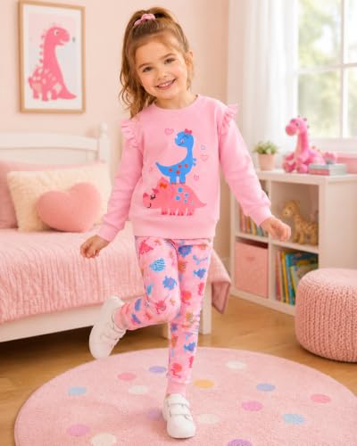 Image of Girls 2 Piece Outfits Toddler Girls Leopard Print T-Shirt and Leggings Set School Outfits Girl Clothes Fall Sets