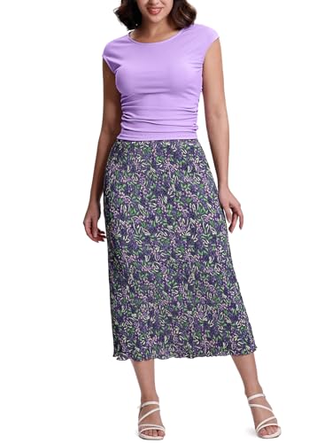 Kimmery Summer Casual Two Piece Skirt Set for Women Crew Neck Crop Tops Elastic Waist Midi Skirt Outfits