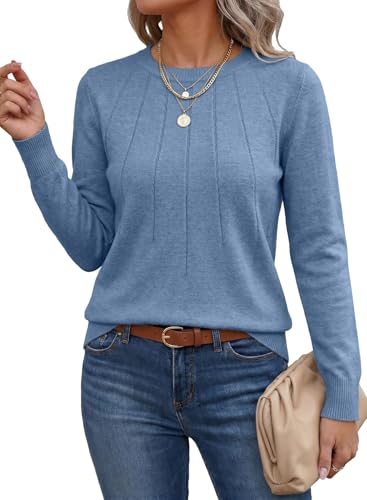 Image of SHEWIN Womens Sweaters 2026 Casual Crewneck Long Sleeve Lightweight Knit Pullover Sweater Tops Fall Clothes