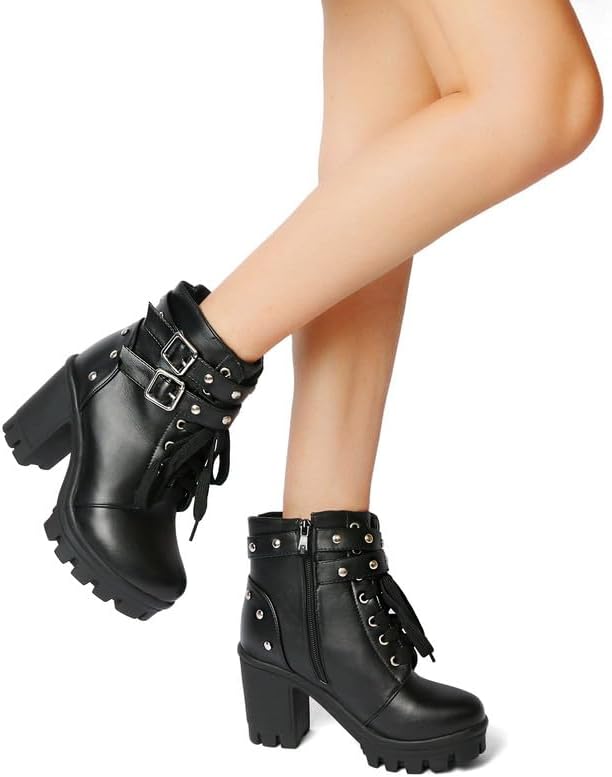 MEOTINA Goth Platform Boots Lace Buckle Gothic Cosplay Booties Chunky High Heels Ankle Boots Zipper Punk Shoes - Image 5