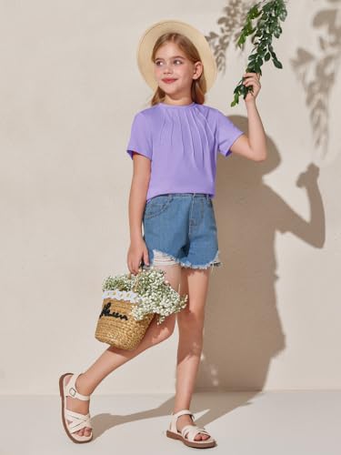 Image of Haloumoning Girls Pleated T Shirts Kids Summer Short Sleeve Fashion Tops Tees 5-14 Years