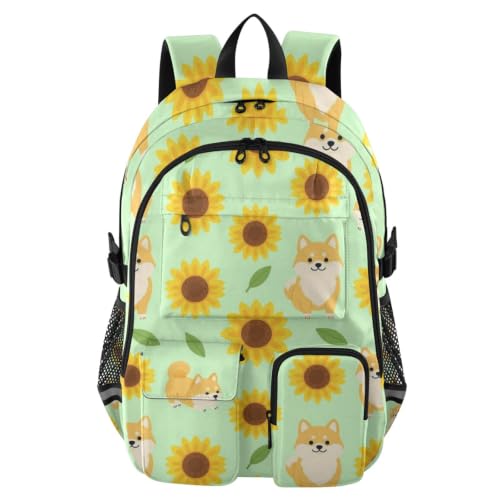 Mochila escolar de Shiba Inu y hojas de verano para la universidad