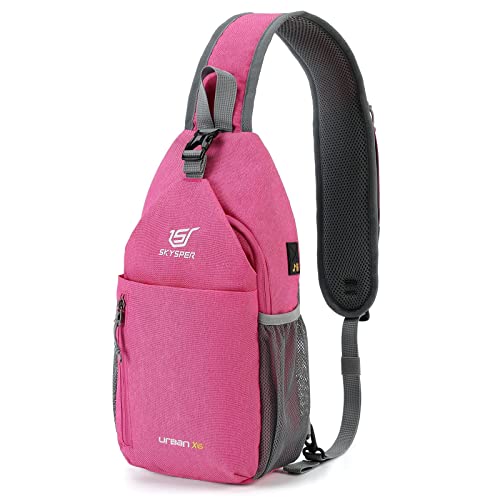 Skysper Sling Bag Crossbody Backpack - Chest Shoulder Cross Body Bag Travel Hiking Casual Daypack For Women Men(Pink) #TOP30