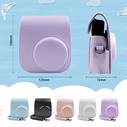 Fuji Instax Mini 11 Case, Muziri Kinokoo Protective Case For Fujifilm Instax Mini 11 Bag Cute Color Carrying Bag Pu Leather Case With Photo Stickers (Purple A) #TOP5