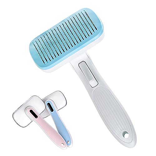 Dog Brush Cat Brush, Self Cleaning Slicker Brush is Suitable for All pet Hair Lengt. Gently​ Removes Loose Undercoat, Mats and Tangled Hair, pet brushes Selecte by Professional Pet Groomers (blue)