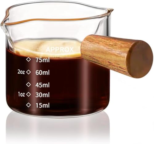 Image of 100ml Espresso Cup, Espresso Measuring Cup with Wooden Handle, Precise Espresso Shot Cups for Home Baristas, Professional Coffee Measuring, Cooking and Cocktail Making