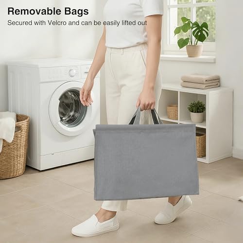 STO STO 3-Tier Vertical Rolling Laundry Hamper with Removable Bags, 120L Space-Saving Laundry Sorter Basket, Clothes Hamper with Wheels for Small Spaces, Closet, Bedroom, Bathroom, Laundry Room, Gray