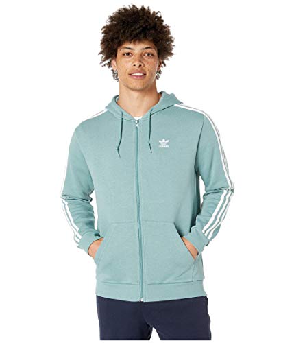 adidas Originals Men's 3-Stripes Full Zip Hoodie, vapour steel, Large