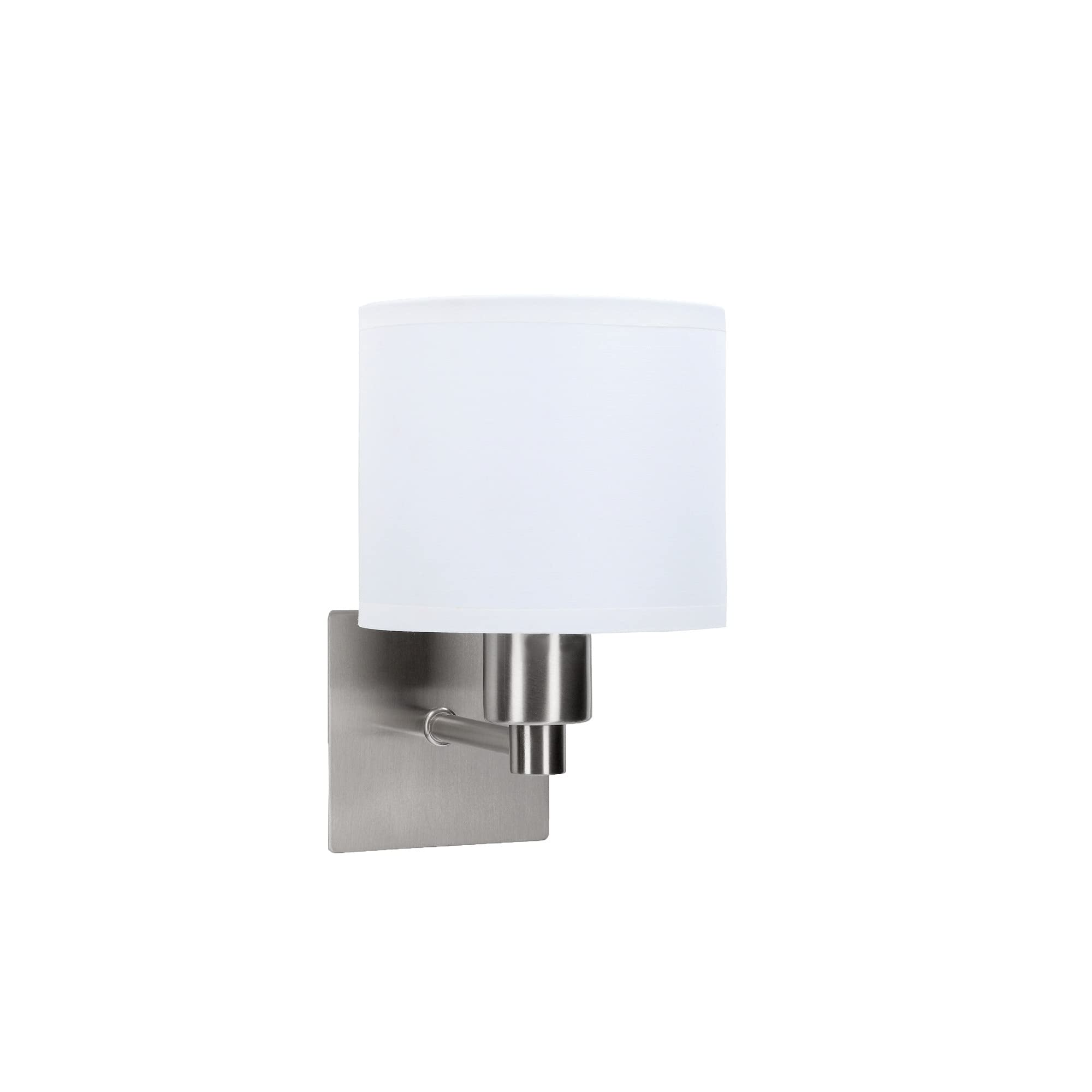 FORLIGHT LYON Aplique de Pared para Dormitorio de Níquel Satinado y Pantalla Textil Blanca. Lámpara para Cabecero de Cama. Para Bombilla E27