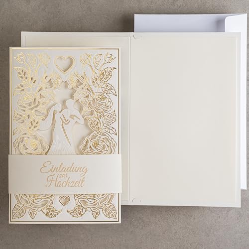 Invitaciones de boda 130x205 mm con corte láser y lámina dorada 3