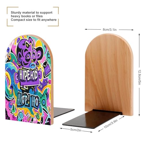Sujetalibros de graffiti madera resistente y base estable 3