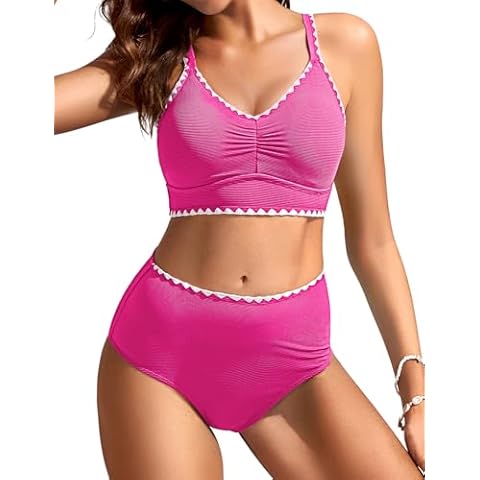 Kate Kasin Pink Ribbed Bikini Set Cover