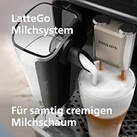 PHILIPS Serie 5500 Kaffeevollautomat – LatteGo Milchsystem, 20 heiße und kalte Kaffeespezialitäten, 40% leiser mit SilentBrew, QuickStart, Schwarz Verchromt (EP5547/90) – Ansicht 5