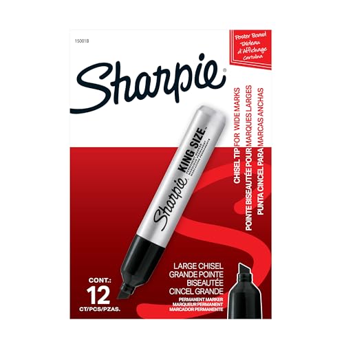 Image of Sharpie King Size Permanent Markers, Chisel Tip, Black,Thick Poster Markers, Heavy Duty For Work & Industrial Use, High Capacity Ink Supply, For Paper, Metal, Plastic, And More (Pack of 144)