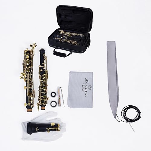 Synthetic DREANI wood oboe C Key with reeds,Cleaning Cloth,oboe swab,Screwdriver,Gloves,Carry Bag(composite wood gold plated semi-auto)