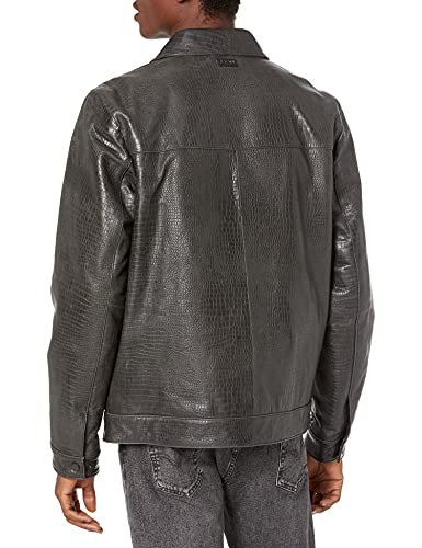 DKNY Men's Real Leather Croc Embossed Jacket2