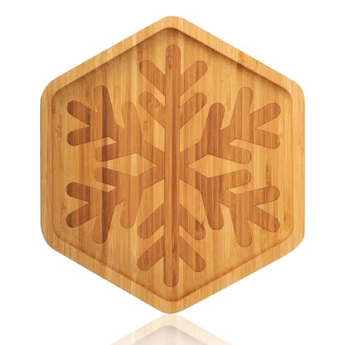 TJ POP Kleine Bambus Servierplatte Weihnachten 25x22x1.5cm–Tablett...
