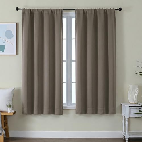 Image of Simplebrand Ava Latte Blackout Curtains for Bedroom 63 Inch Length 2 Panels Set, Privacy Thermal Insulated Rod Pocket Door Window Curtains for Patio French Door Front Door, W40 x L63 Inch, Latte