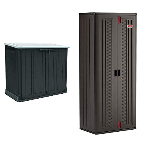 Keter Store-It-Out Prime 4.3 X 2.3 Foot Resin Outdoor Storage Shed, Perfect, Yard Tools, And Pool Toys, Black & Suncast Commercial 19 Cubic Ft. Heavy-Duty Resin Cabinet, Black #TOP27