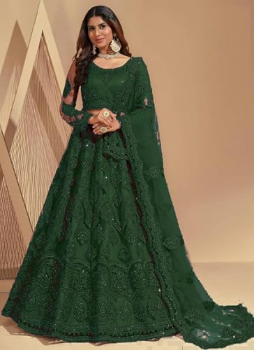 Image of ZAALIMA FASHION Women's Semi Stitched satin blend Lehenga Choli with Embroidered Pattern Unstitched Blouse and Dupatta Set | Women's Lehenga Cholis