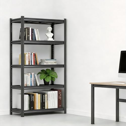 Image of 5 Tier Bookshelf, Large Industrial Metal Shelving, Heavy Duty Storage Shelves For Books And Display. Adjustable Open Standing Book Shelf For Living Room, Bedroom, Office (35.4 inchWx13.8 inchDx71.2 inchH)